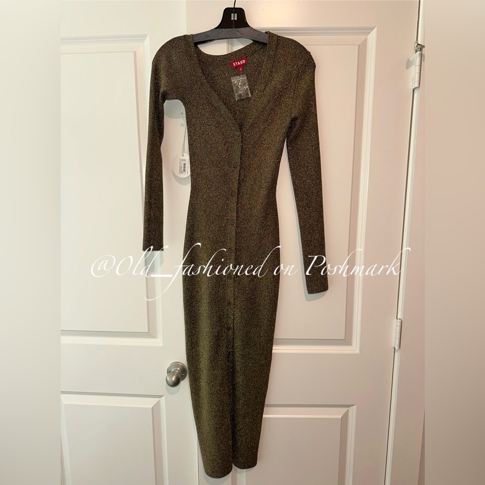 STAUD Craftsman Off-the-Shoulder Metallic Ribbed-Knit Midi Dress - Picture 5 of 13
